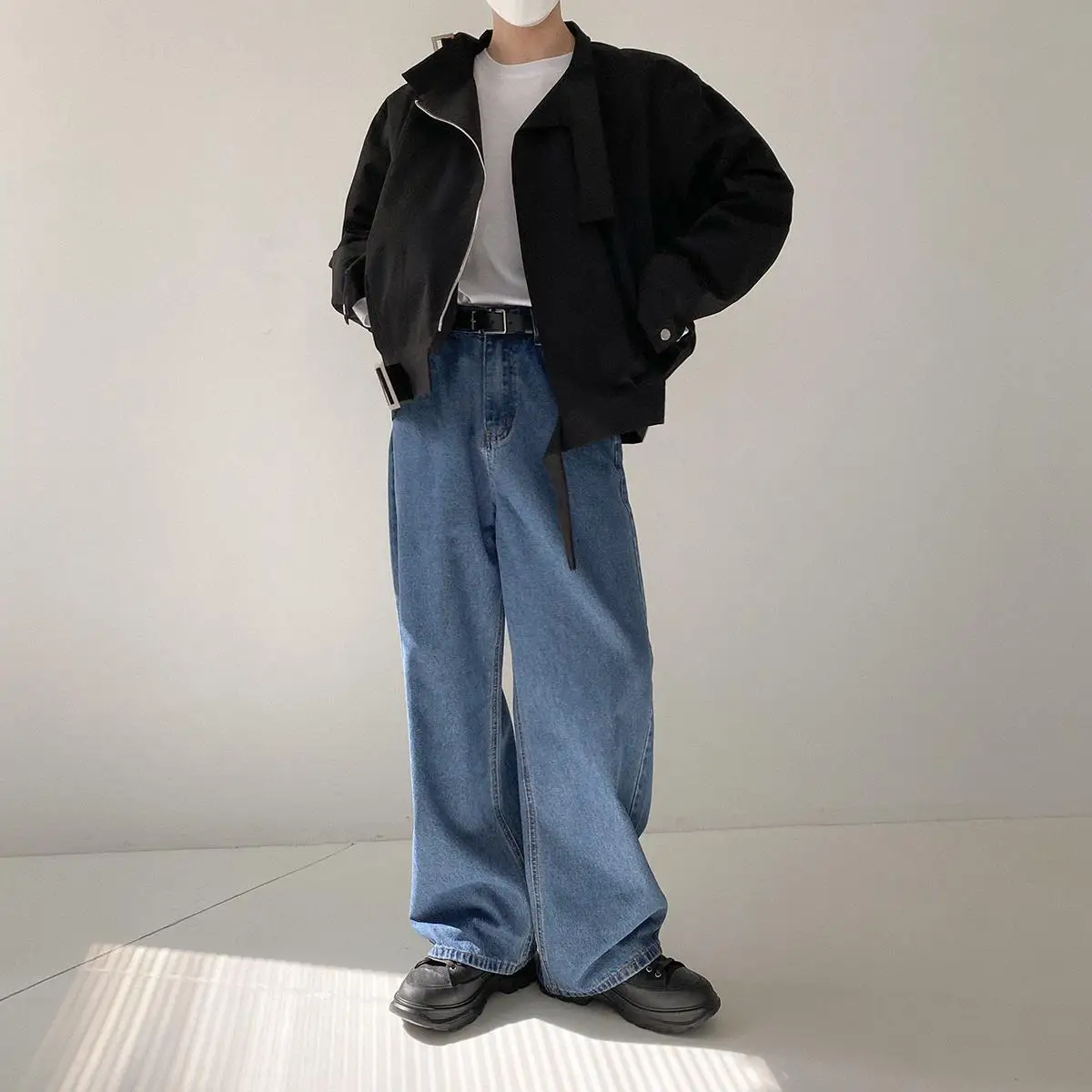 Men's Y2K Jeans Business Straight Casual Denim Wide Leg Pants Korea Baggy Jeans Vintage Straight Trousers Streetwear For Men