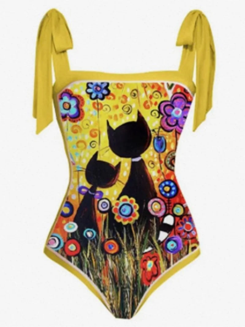 Bikini Bodysuit Swimwear Women With Skirt Bathing Suit Summer New Ruffle Splice Print Beachwear Holiday Bikini Cover Ups Outfits