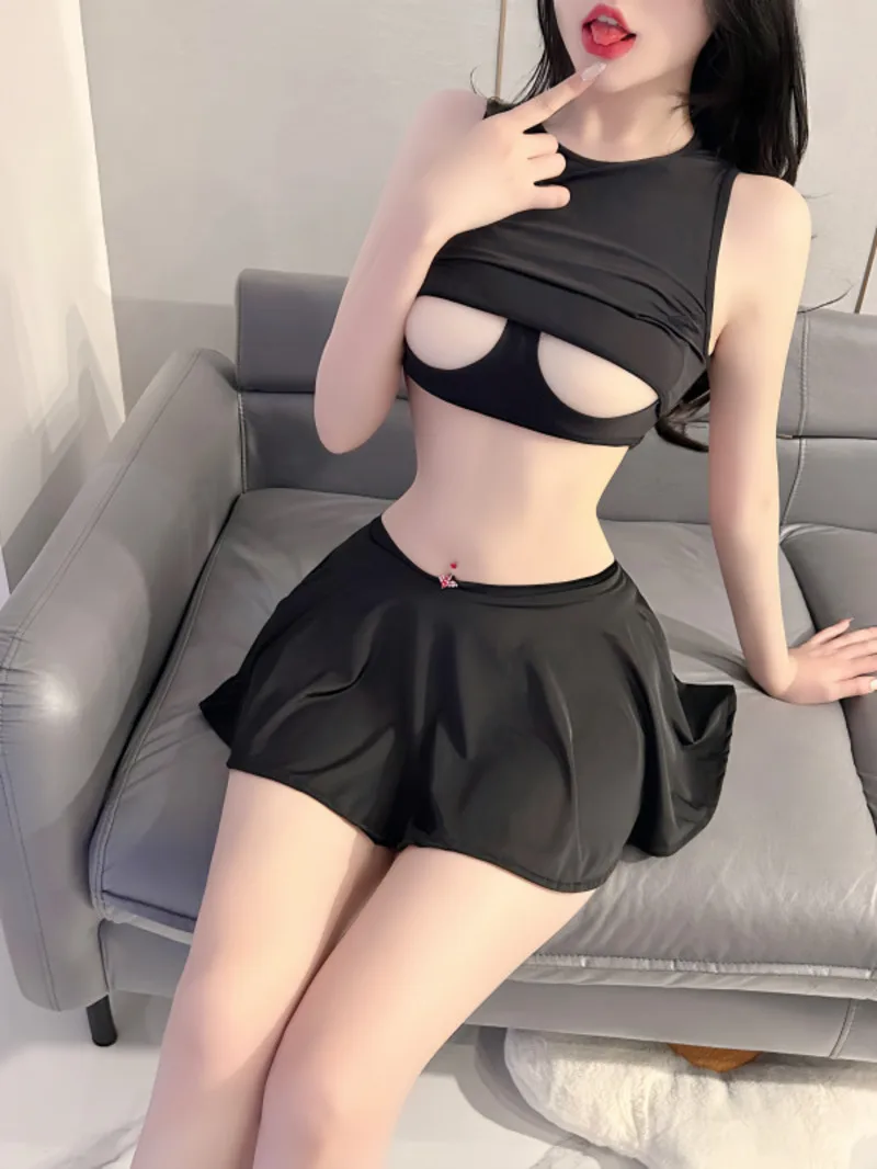 Модный женский комплект с юбкой из двух предметов майка сексуальный прозрачный