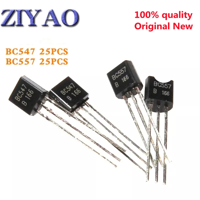 

Новинка, оригинальный чипсет IC, 100 шт., BC547 + BC557 TO92, 25 пар BC547B BC557B, 25 пар транзисторов TO-92