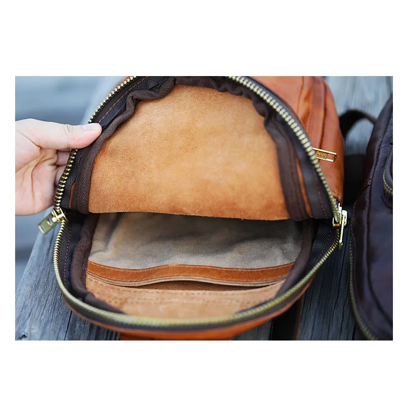 Fashion Luxury Designer Top cowhide Men Small Chest Bag Vintage Hand Maker genuine Leather Sports Lightweight male Messenger Bag