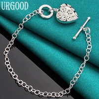 925 sterling silver purple aaa zircon heart pendant chain bracelet for women men party engagement wedding fashion jewelry
