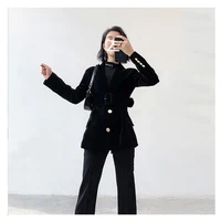 Black Gold Velvet Small Suit Jacket Women's Spring and Autumn Korean Style British Style All-match Chic Long-sleeved Suit