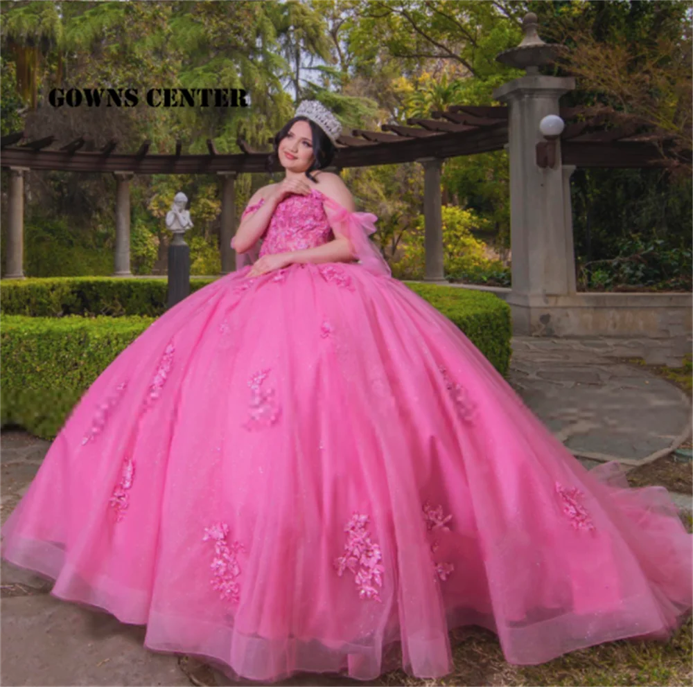 

Pink Quinceanera Dresses Ball Gown Dress Birthday Prom Gowns Lack Up Sweet 15 16 Dresses vestidos de 15 años