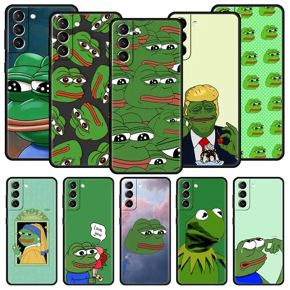 

Interesting Frog PEPE Phone Case For Samsung Galaxy S21 Ultra S20 FE S22 5G S10 S8 S9 Plus Soft Black TPU Cover S22 Plus Shell