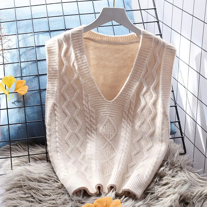 

Women Sweater Knitted vest Sleeveless V-neck Casual Korean Knitwear Tops Fashion Streetwear Office Lady jumper Vests U1323