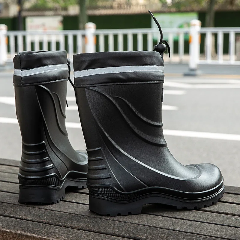 Новые мужские модные сапоги до середины икры из ПВХ водонепроницаемые для