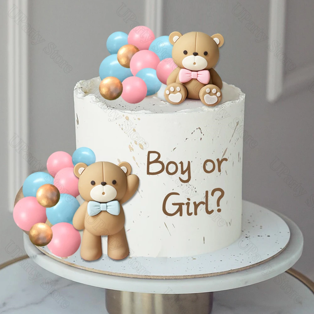 Топпер для торта с голубым и розовым медведем 32 шт.