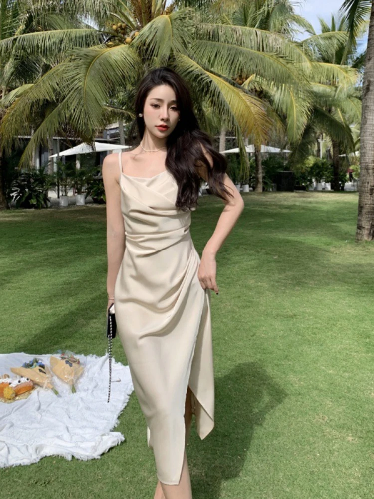 

Elegant Party Dresses for Women 2023 New In Dresses French Style Summer Elegant Pretty Women's Long Solid Color Sexy Dress