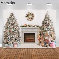 mocsicka merry christmas photo background xmas tree white fireplace wreath indoor family portrait photography backdrop photocall