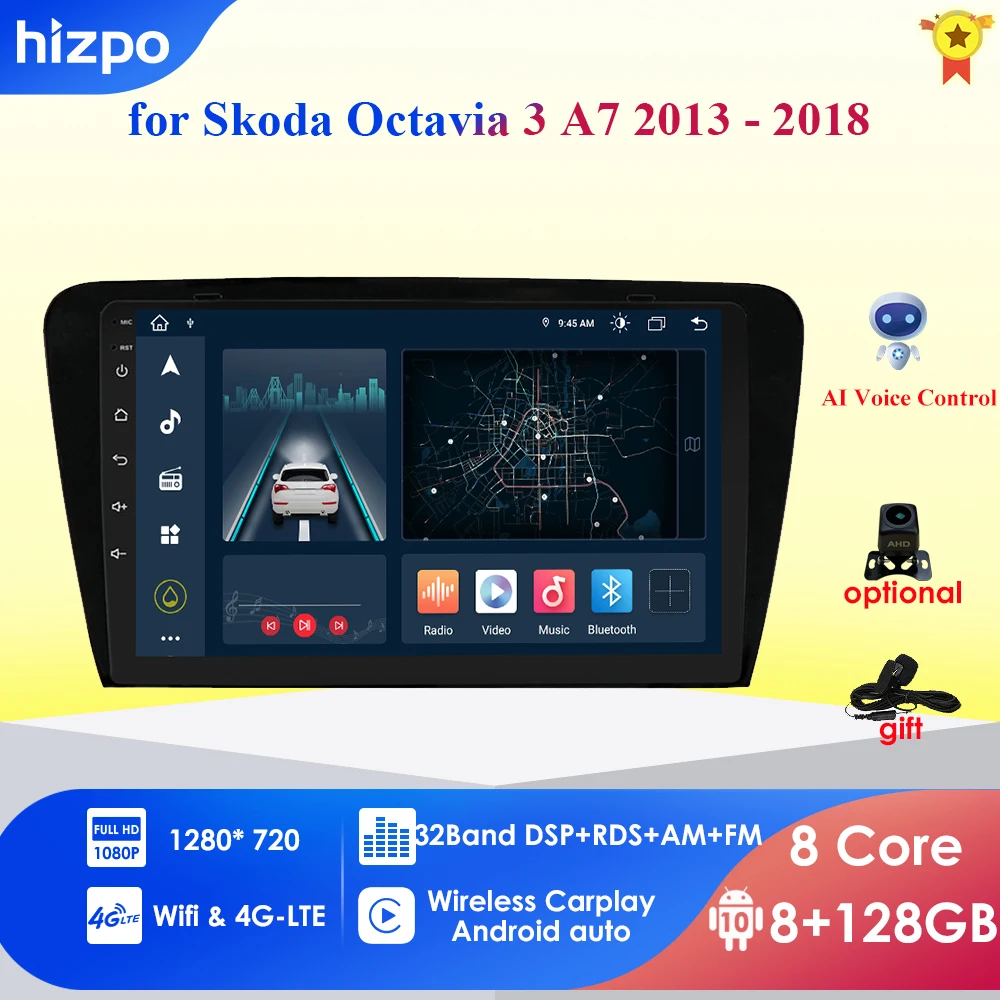 

Автомагнитола Carplay, 2DIN, 10,1 дюйма, Android 10,0, GPS-навигация для Volkswagen SKODA Octavia 3 A7 2013-2018