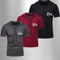 latest summer mens king print casual hooded t shirts versatile solid color tie trend tops harajuku casual sports t shirts