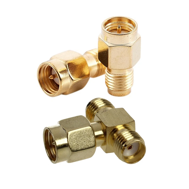 

JFBL Hot SMA Male To Two SMA Female Triple T RF Adapter Connector с SMA Male Plug (Pin) To RP-SMA Female (Pin), муфта Nut