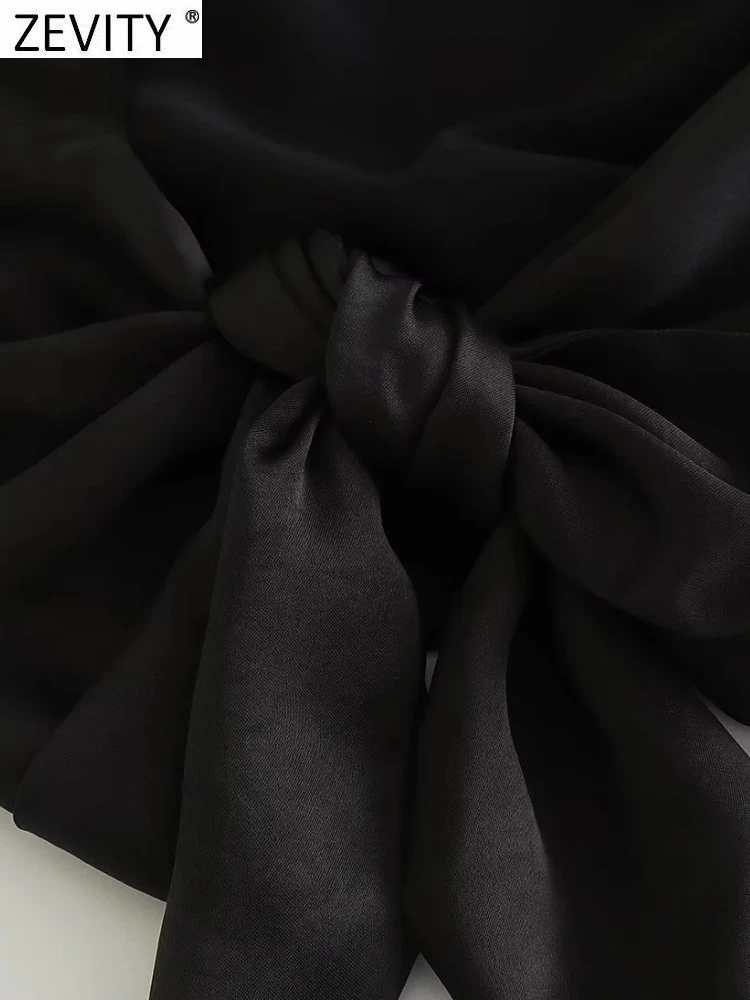 Женские сексуальные черные атласные топы Zevity с короткими рукавами и открытой