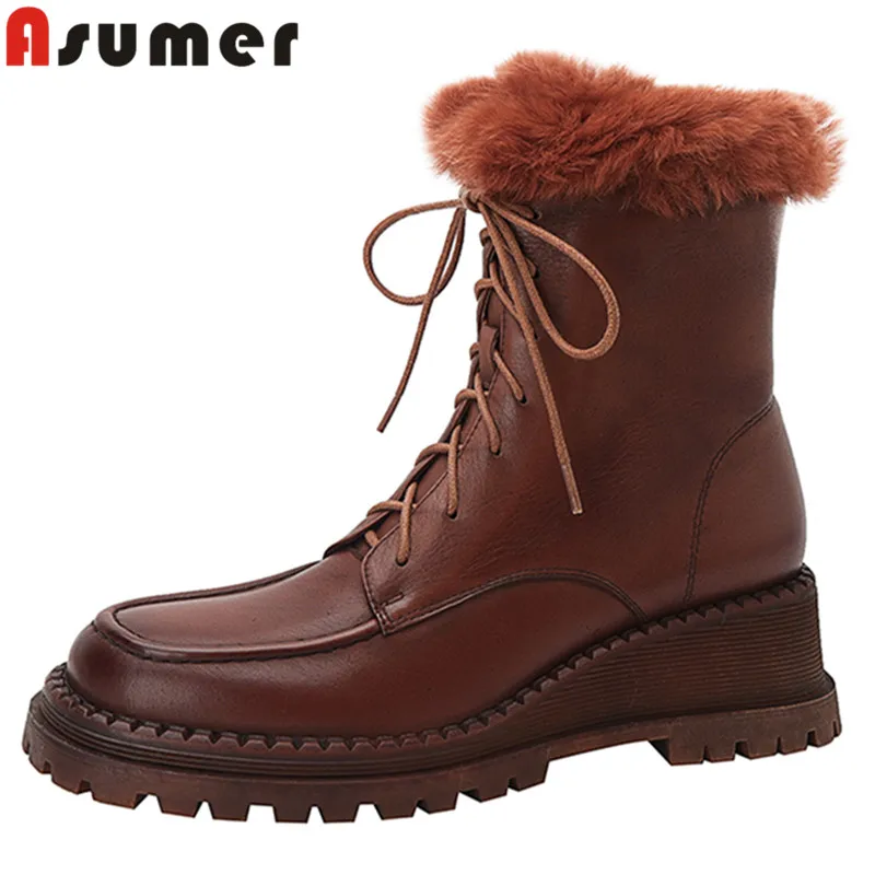 

ASUMER 2023 New Zipper Wedges High Heels Platform Shoes Narrow Band Genuine Leather Women Boots Winter Ladies Ankle Boots