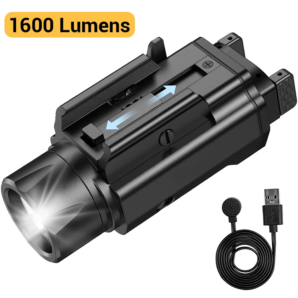 

1600 Lumens Tactical Weapon Light Adjustable 3 Modes Pistol Gun Light Magnetic Rechargeable Strobe Lamp Compact Gun Flashlight