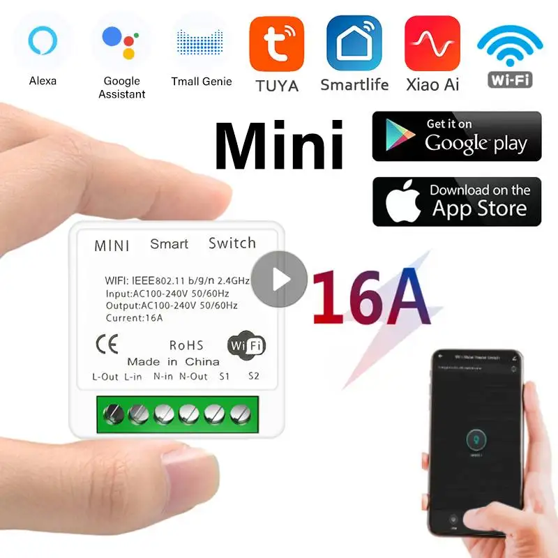 

Tuya 16A Mini Switch 2-way Control Switches WiFi Dual-mode Smart Breaker Works With Alexa Google Home Support Smart Life APP