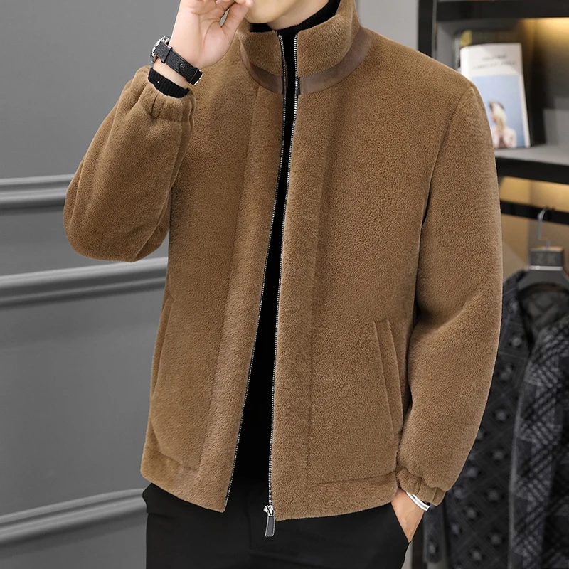 Mid Length Faux Fur Coat Men's Winter Thick Warm Long Sleeve Slim Fur Collar Luxury Brands Jackets Black Fur Coat A42