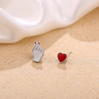 asymmetric enamel red love heart stud earrings for women romantic gift party charm statement jewelry