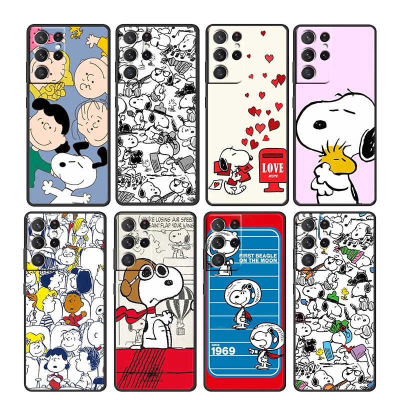 

Snoopy Cartoon Dog Boy For Samsung Galaxy S22 S21 S20 Ultra Plus Pro S10 S9 S8 S7 4G 5G Soft TPU Black Phone Case Cover Shell