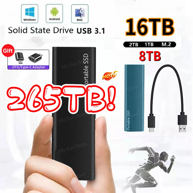 

2023 New 1TB Portable High Speed Mobile Solid State Drive 500GB SSD Mobile Hard Drives External Storage Decives for Laptop Mac