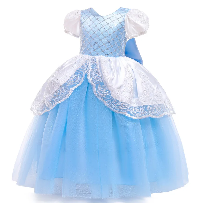 

Fancy New Children's Elegant Long Dress For Girls Evening Dresses Kids Short-Sleeve Lace Princess Dre ss Wedding Dresses 3-9 Yee