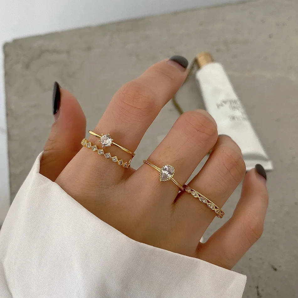 

French Fashion Simple Geometric Zircon Ring 925 Sterling Silver Open Adjustable Ring for Women Birthday Party Jewelry