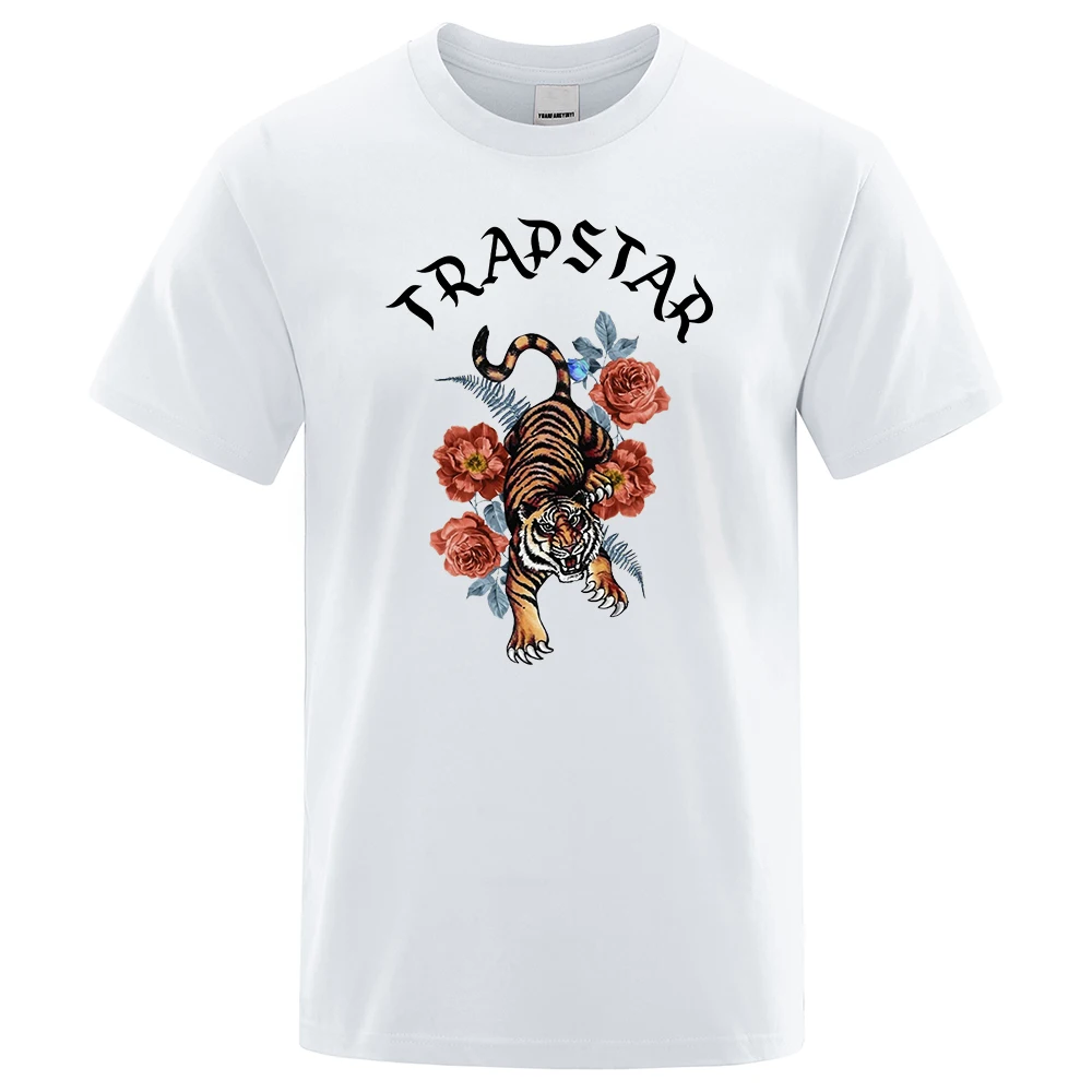 

Trapstar Tiger Rose Co-Branded Tshirt Men Harajuku Cotton Short Sleeve Oversized O-Neck T-Shirts Street Loose Casual Man T-Shirt