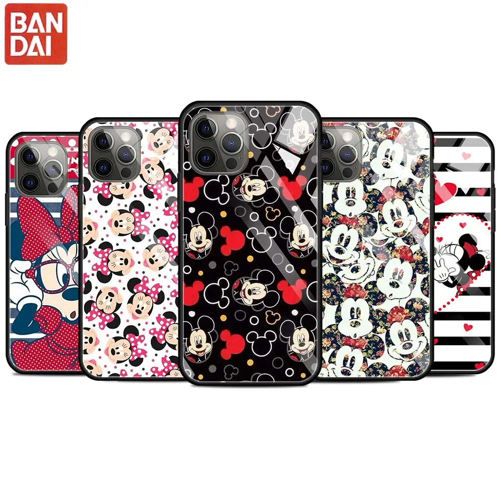 

Glass Case For Apple iPhone 13 11 12 Pro 7 XR X XS X Max 8 6 6S Plus 5 5S SE 2020 Tempered Phone Coque Mickey Mouse