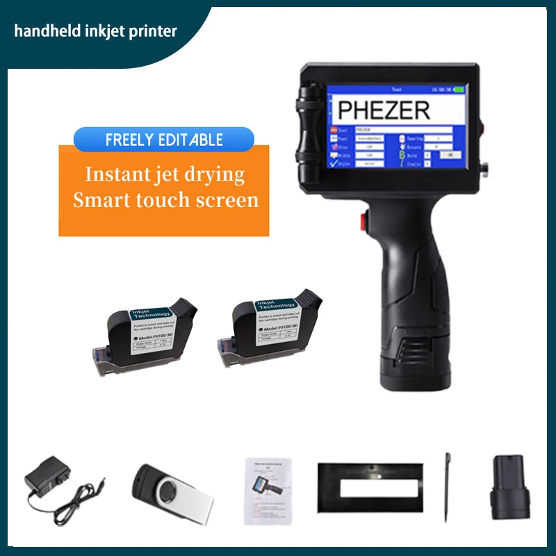 

Phezer P15 12.7mm Label Printer QR Bar Batch Code Date Number Logo Expiry Date Handheld Inkjet Printer 25 Languages Portable