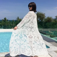 beach dress cover ups women 2022 summer new boho gown robe for girls korean style long sleeve swimwear cardigan