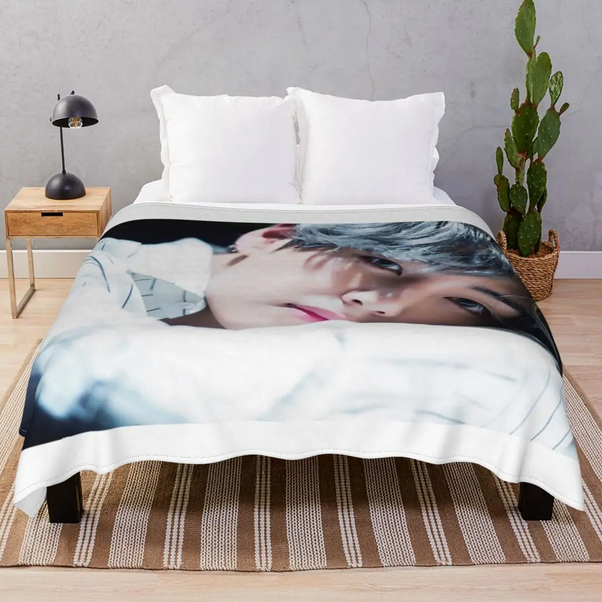 Taehyung Blankets Flannel Printed Soft Throw Blanket for Bedding Sofa Camp Office