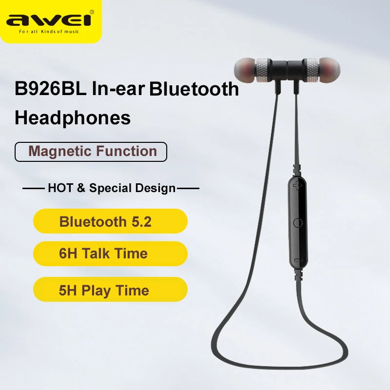 

Awei Wireless Bluetooth 5.2 Earphones Headphones Handfree Stereo Sport Headset With Mic For iphone Huawei Xiaomi Mobile Phones