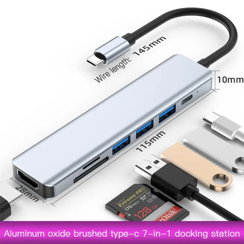 

7 In 1 Type C USB HUB 3.0 4K HD 30Hz Type C To HDMI-compatible USB Splitter USB 3.0 PD 87W Adapter For Macbook IPad USB HUB