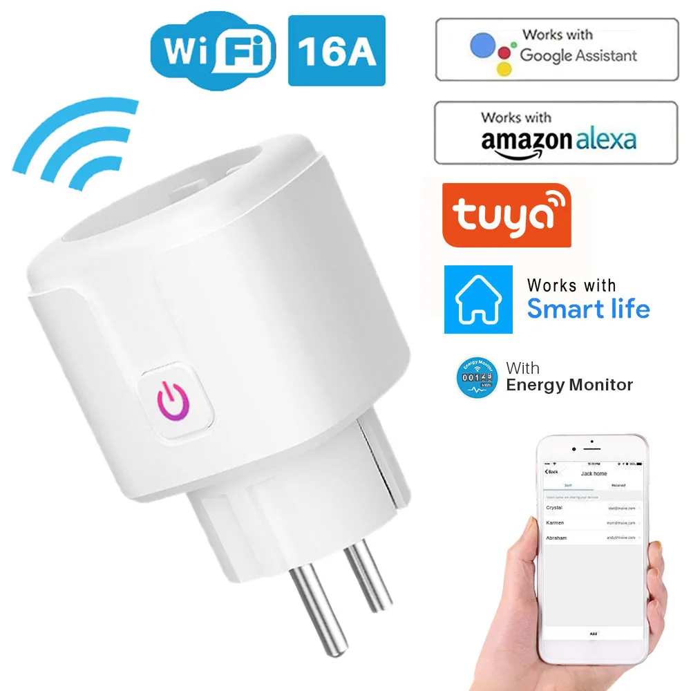 

Tuya 16A Smart Plug WiFi Socket EU Power Monitor Timing Function Smart Life APP Remote Control Works with Alexa Google Assistant