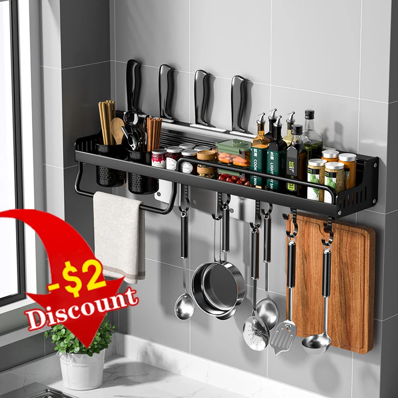 

Aluminum Storage Rack Kitchen Wall-Mounted Storage Rack For Seasoning Chopsticks Shelf Organizer Household Bathroom Accessories