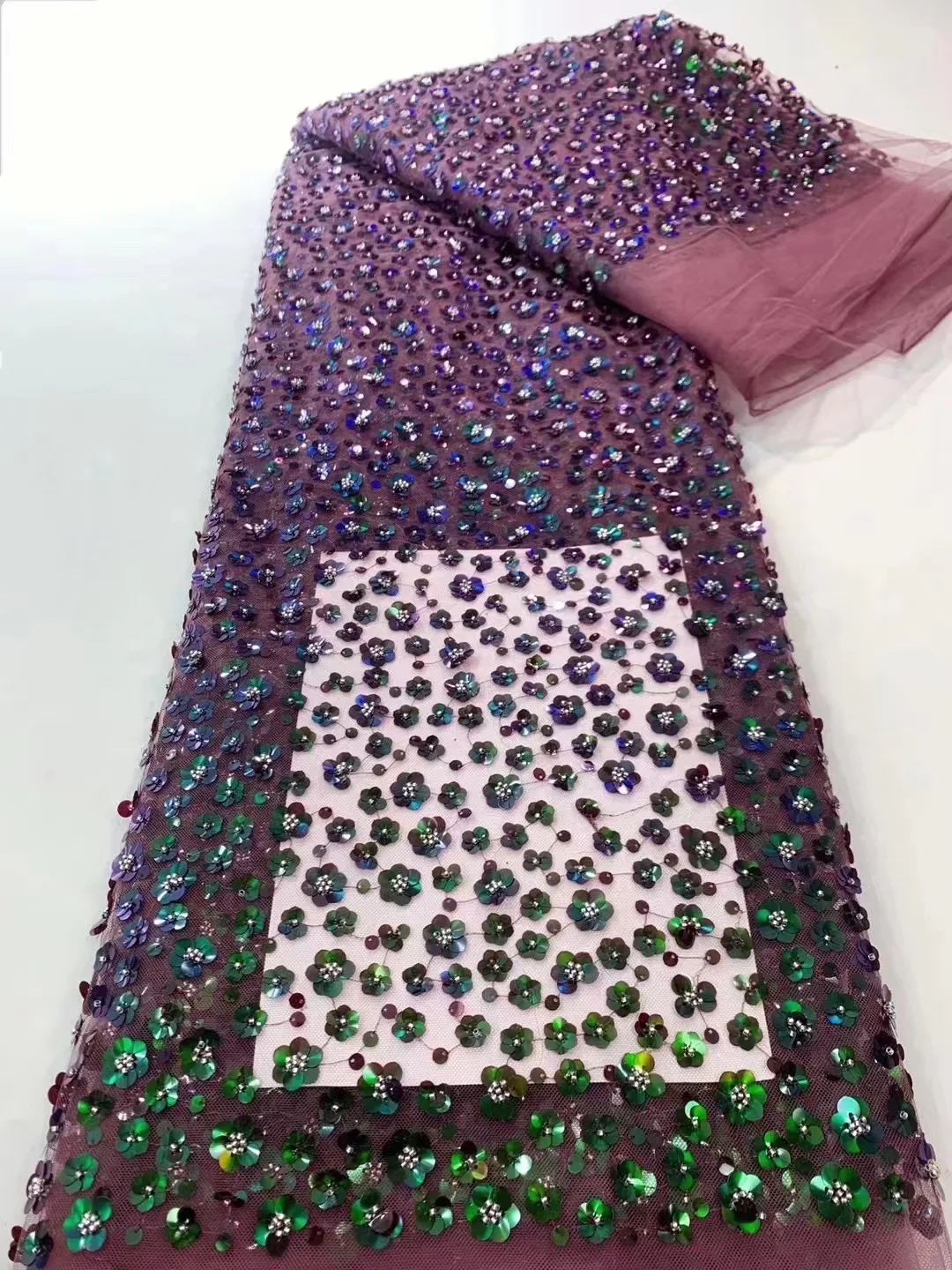 

Африканская кружевная ткань с 3d блестками 2023 фиолетовая Высококачественная нигерийская французская Тюлевая кружевная ткань ручной работы с бисером для свадьбы