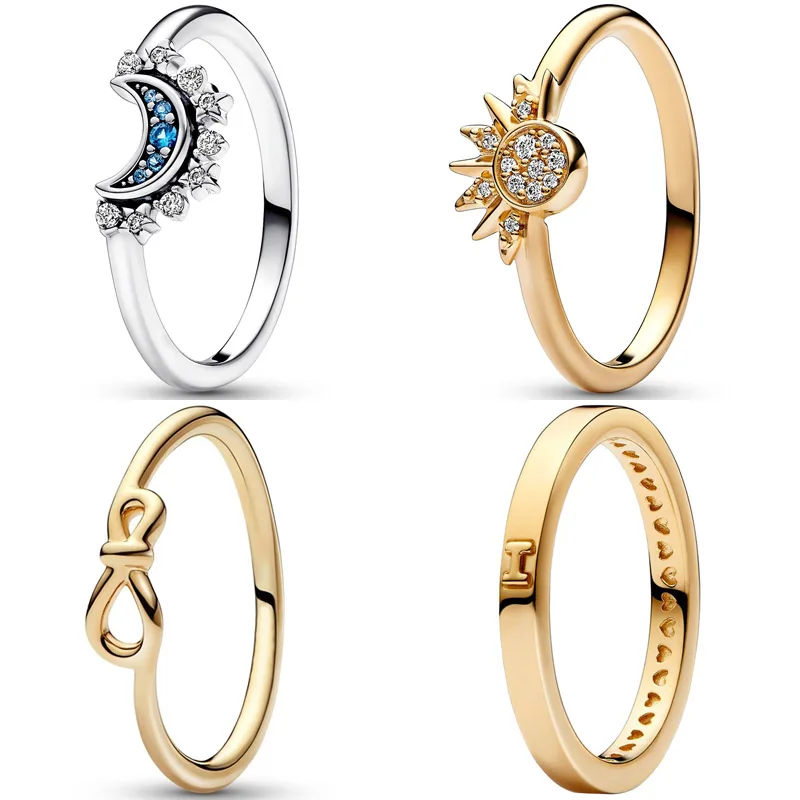 

Золотое блестящее небесное Сверкающее кольцо «Я люблю тебя» с солнцем и луной, серебряное кольцо для женщин, европейские ювелирные изделия «сделай сам»