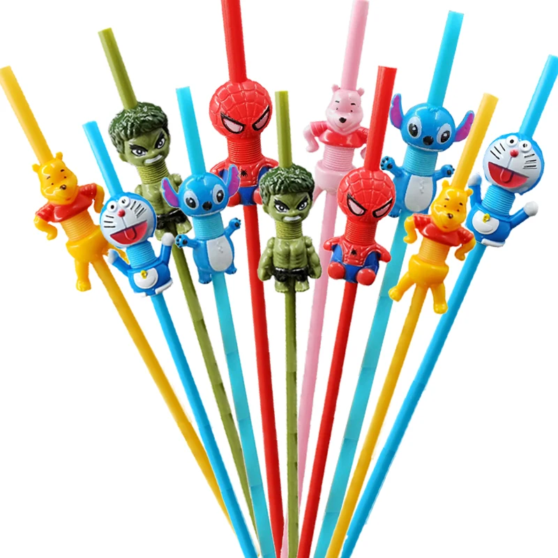 

5Pcs Disney Stitch Party Supplies Reusable Plastic Drinking Straws For Baby Shower Girls Winnie the Pooh Birthday Party Decor