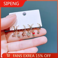 6 pcs korean fashion cubic zircon flower dangle drop earrings set designer small hoop earrings for women trend jewelry gift