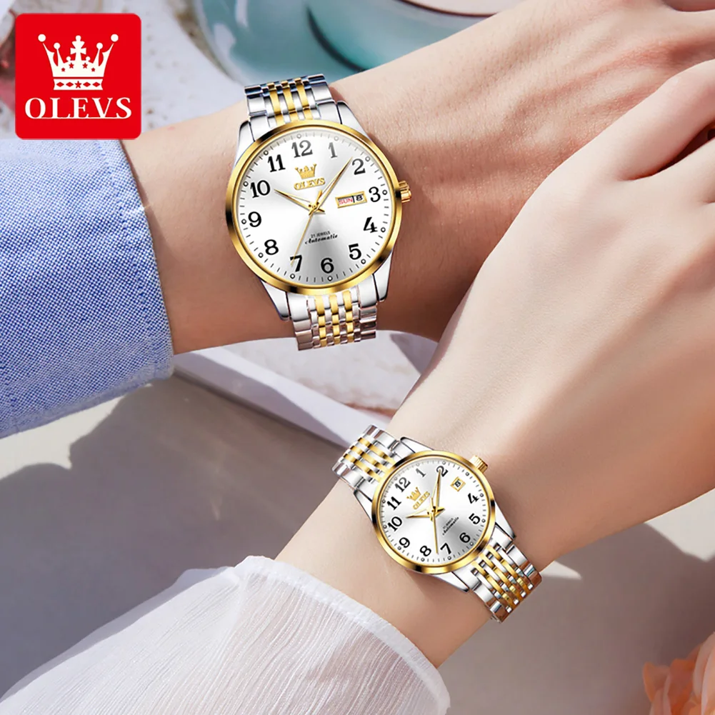 OELVS Brand Couple Watch Luxury Automatic Mechanical Watch Stainless Steel Waterproof Clock Relogio Masculino Couple Gift