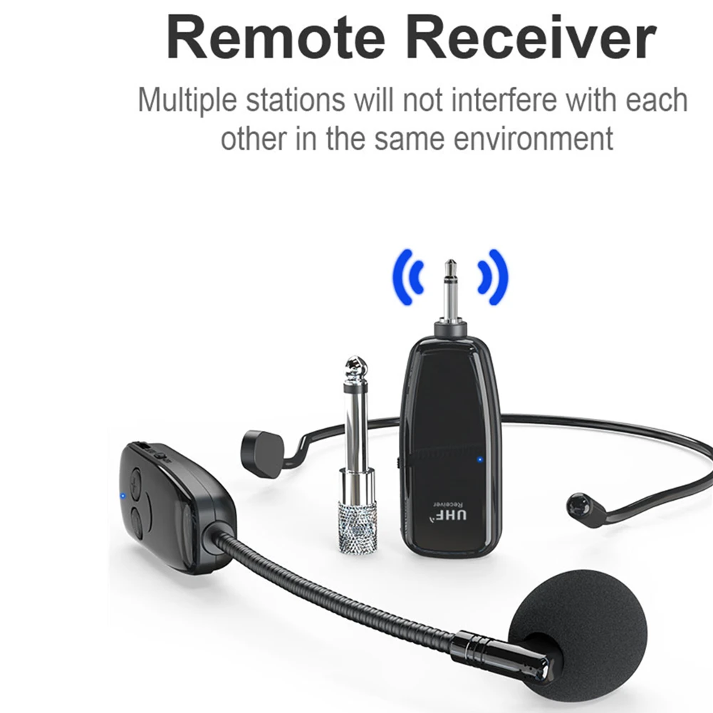 

UHF Wireless Microphone System 160FT Headset Anti-Jamming Rechargeable Headset Mic For Voice Amplifier Teach Speech Voice