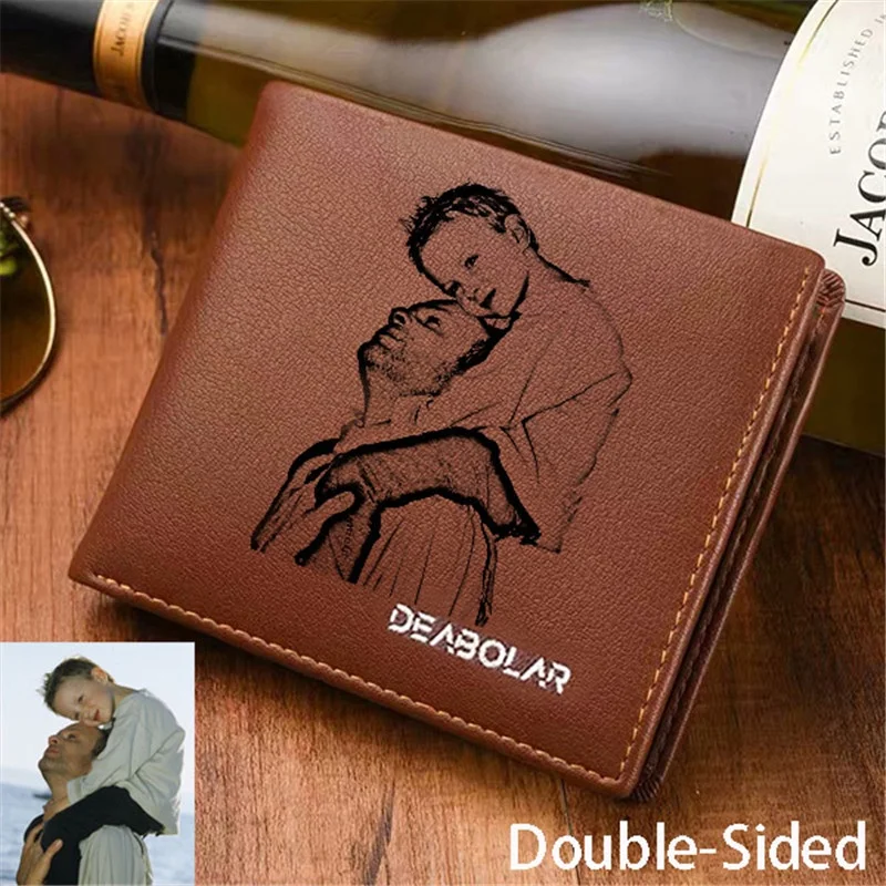 Personalized Double-Sided PU Leather Tri-fold Wallet Men Card Holder Purse Gift for Him Dad Father's Day Birthday Anniversary