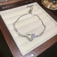korean fashion zircon bracelet for women adjustable shiny silver heart bracelets girls trendy wedding gift luxury jewelry