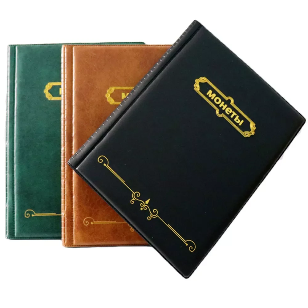 

PU Leather Album For Coins.10 Sheets Stamp Album 250/120 Pockets Coin Collection Book For Commemorative Coin Badges Tokens Album