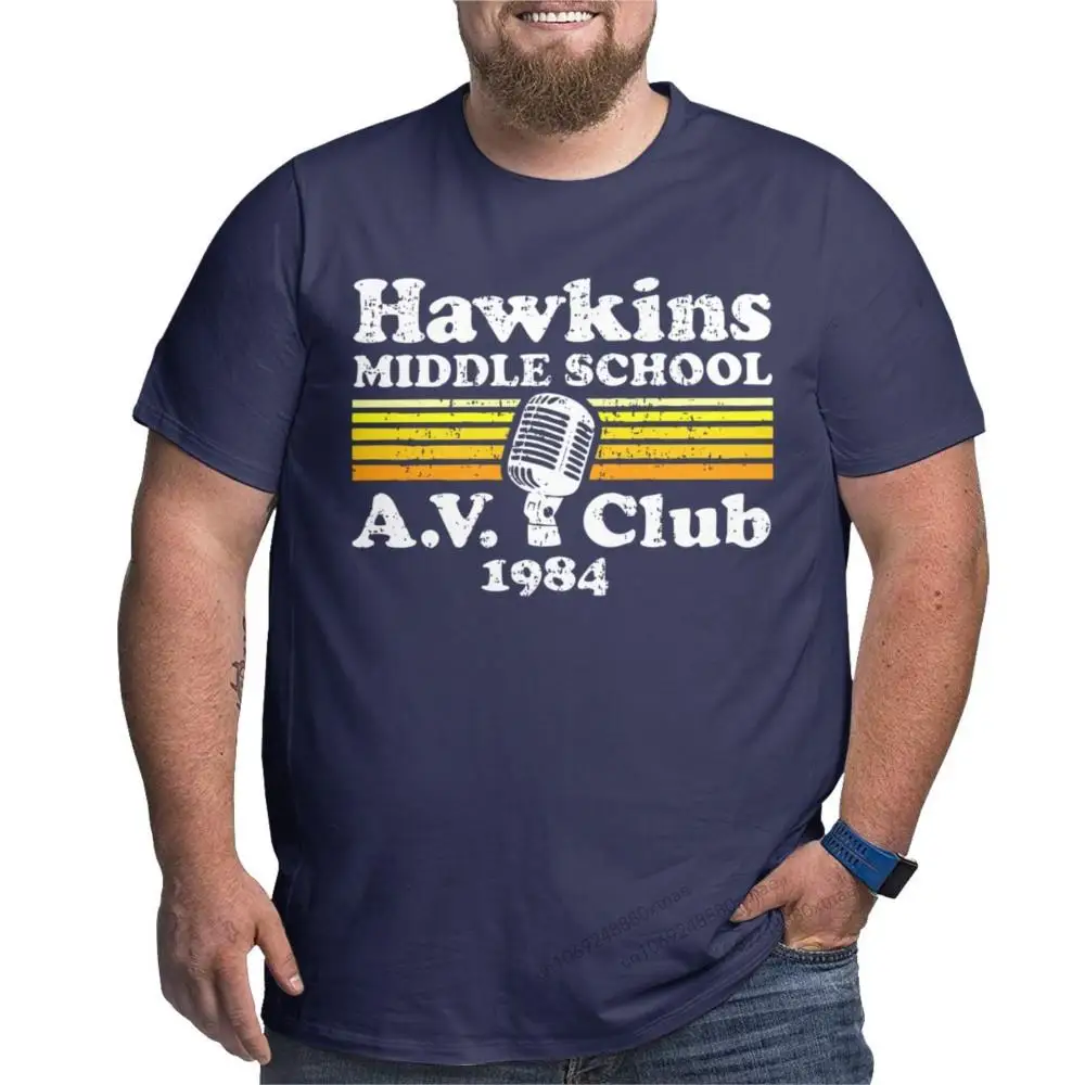 

Hawkins Middle School A.V Leisure 100% Cotton Big Tall Tees Short Sleeve Stranger Things T Shirts O Neck Tops Plus Size 5XL 6XL