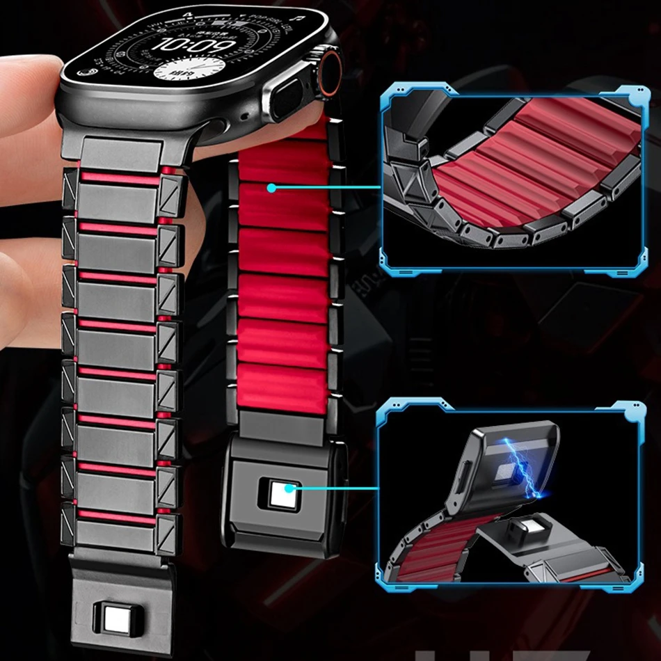Фото Титаново-силиконовый ремешок для Apple Watch Series 11/10/9/8/7/6/5/SE/Ultra 3, магнитный ремешок для iWatch 49/46/45/44/42 мм №5