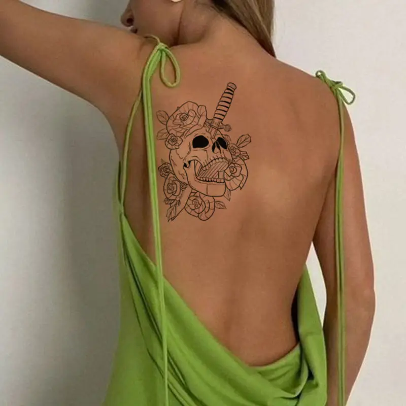 

Травяная стойкая татуировка для женщин и мужчин, искусственная татуировка, Водонепроницаемый нож, скелет, татуировки, наклейки, модная Татуировка на руку, искусство, временные татуировки