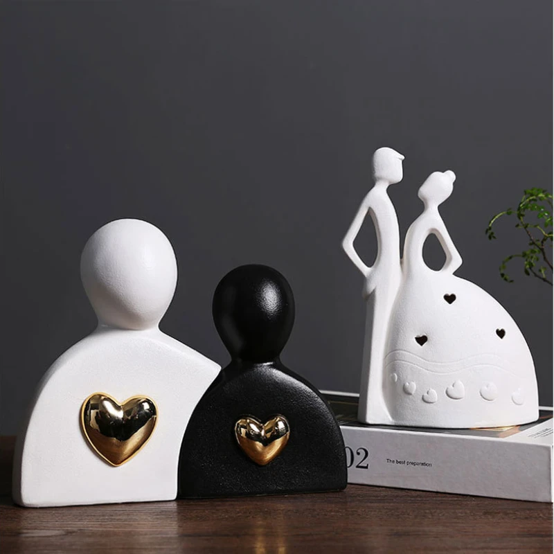 

Nordic Light Luxury Art Ceramic Couple Figures Simple Decoration Pieces Porch Study Bedroom Decoration Living Room Home Crafts