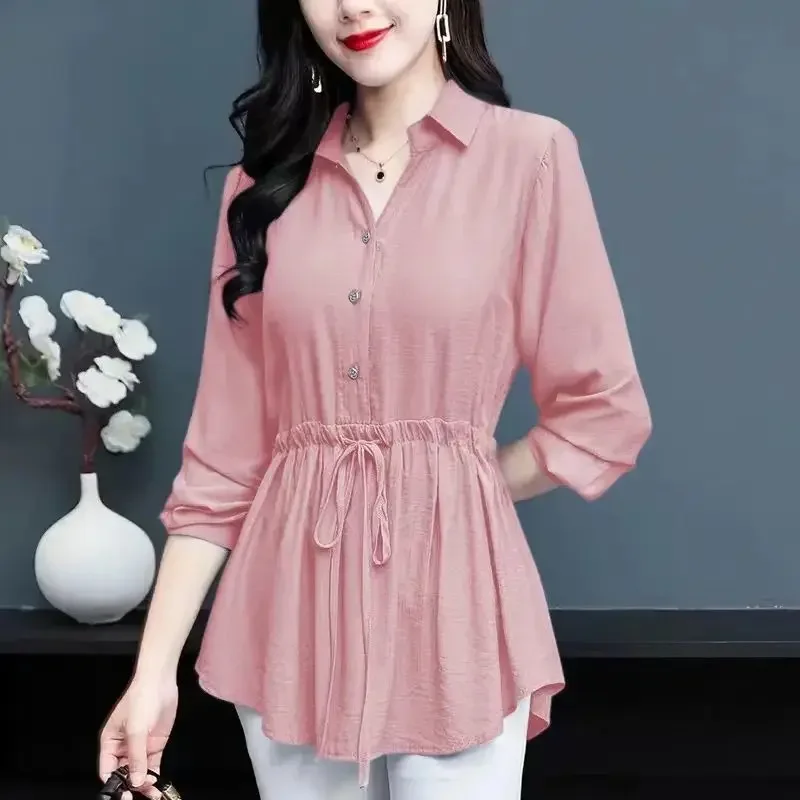 Plus Size Loose-Fit Chiffon Shirt 2024 Spring Autumn New Long Sleeve Women's Belly Covering Slimming Top Small Underwear